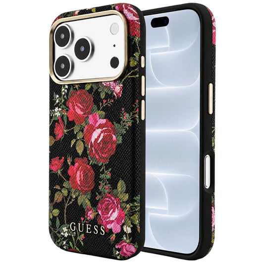 Funda MagSafe para Apple iPhone 18 Pro / 17 Pro, Guess, Blossom Roses Print, negra