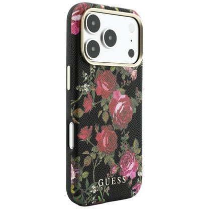 Funda MagSafe para Apple iPhone 18 Pro / 17 Pro, Guess, Blossom Roses Print, negra