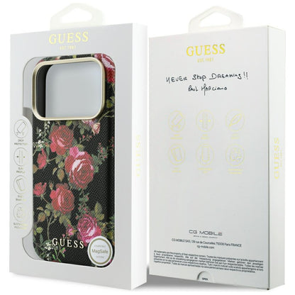 Funda MagSafe para Apple iPhone 18 Pro / 17 Pro, Guess, Blossom Roses Print, negra