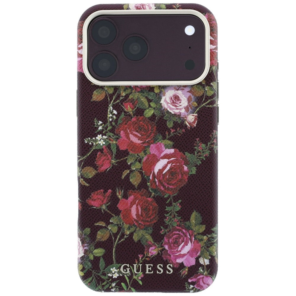 Funda MagSafe para Apple iPhone 18 Pro / 17 Pro, Guess, Blossom Roses Print, color burdeos