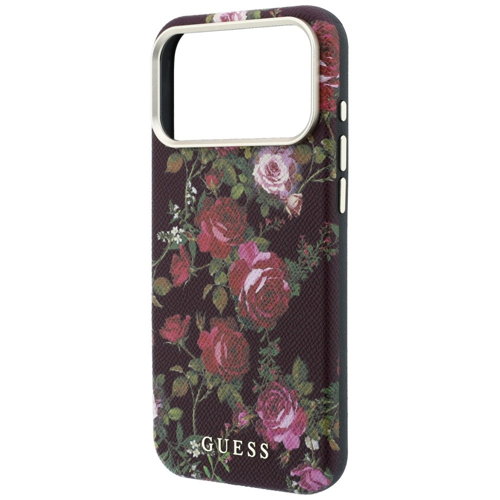 Funda MagSafe para Apple iPhone 18 Pro / 17 Pro, Guess, Blossom Roses Print, color burdeos