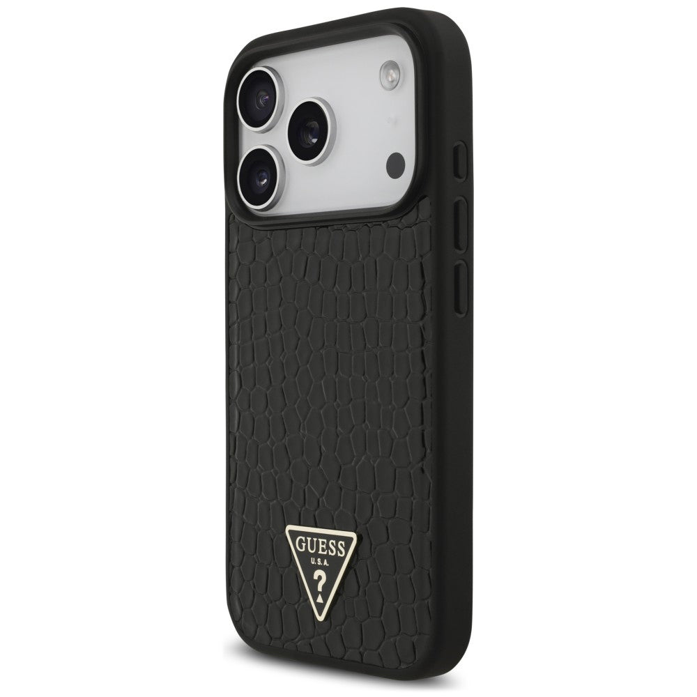 Funda MagSafe para Apple iPhone 18 Pro / 17 Pro, Guess, Croco Triangle Logo, negra