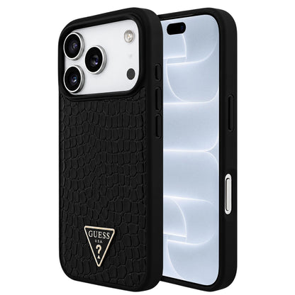 Funda MagSafe para Apple iPhone 18 Pro / 17 Pro, Guess, Croco Triangle Logo, negra