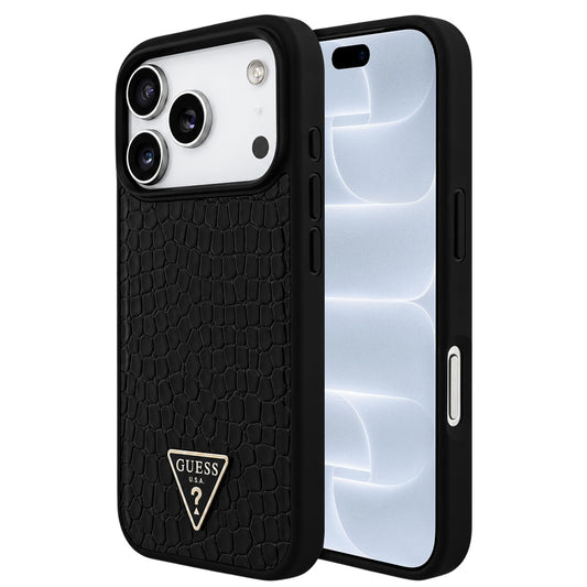 Funda MagSafe para Apple iPhone 18 Pro / 17 Pro, Guess, Croco Triangle Logo, negra