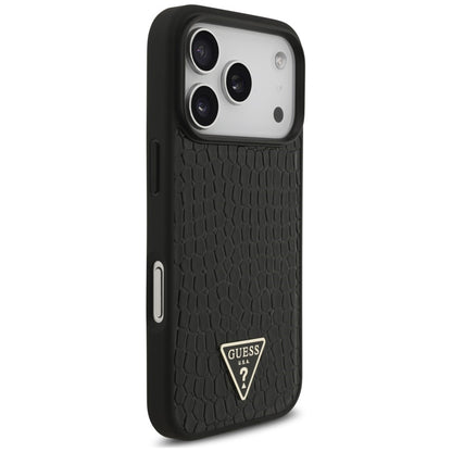 Funda MagSafe para Apple iPhone 18 Pro / 17 Pro, Guess, Croco Triangle Logo, negra