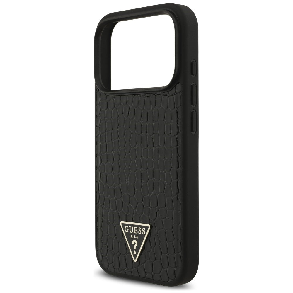 Funda MagSafe para Apple iPhone 18 Pro / 17 Pro, Guess, Croco Triangle Logo, negra