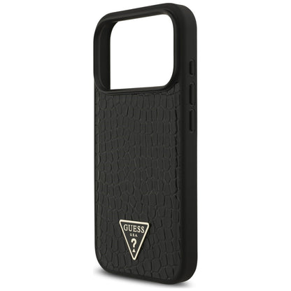 Funda MagSafe para Apple iPhone 18 Pro / 17 Pro, Guess, Croco Triangle Logo, negra