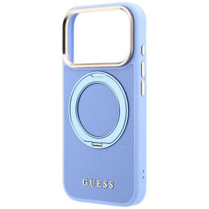 Funda MagSafe para Apple iPhone 18 Pro / 17 Pro, Guess, Grained Ring Stand 360 Classic, azul celeste