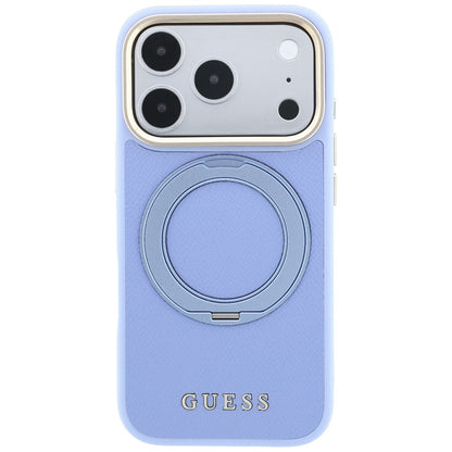 Funda MagSafe para Apple iPhone 18 Pro / 17 Pro, Guess, Grained Ring Stand 360 Classic, azul celeste