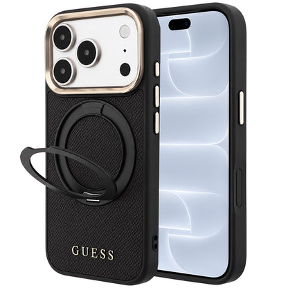 Funda MagSafe para Apple iPhone 18 Pro / 17 Pro, Guess, Grained Ring Stand 360 Classic, negra