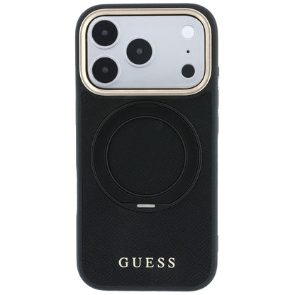 Funda MagSafe para Apple iPhone 18 Pro / 17 Pro, Guess, Grained Ring Stand 360 Classic, negra
