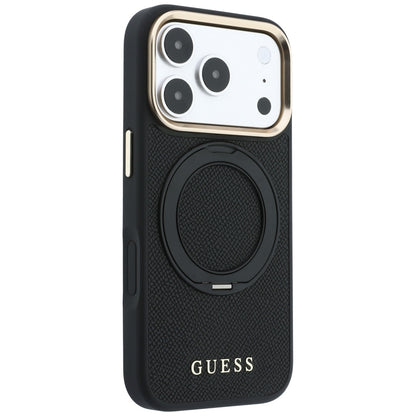 Funda MagSafe para Apple iPhone 18 Pro / 17 Pro, Guess, Grained Ring Stand 360 Classic, negra
