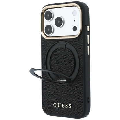Funda MagSafe para Apple iPhone 18 Pro / 17 Pro, Guess, Grained Ring Stand 360 Classic, negra