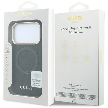 Funda MagSafe para Apple iPhone 18 Pro / 17 Pro, Guess, Grained Ring Stand 360 Classic, negra