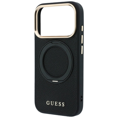 Funda MagSafe para Apple iPhone 18 Pro / 17 Pro, Guess, Grained Ring Stand 360 Classic, negra