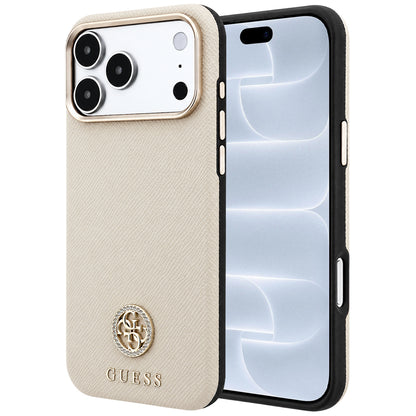 Funda MagSafe para Apple iPhone 18 Pro / 17 Pro, Guess, Logo Redondo con Strass Granulado, Beige