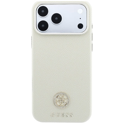Funda MagSafe para Apple iPhone 18 Pro / 17 Pro, Guess, Logo Redondo con Strass Granulado, Beige