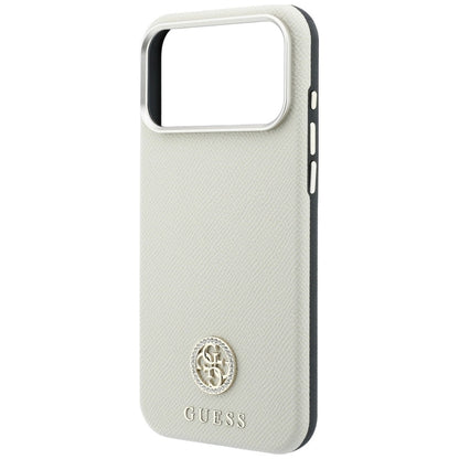 Funda MagSafe para Apple iPhone 18 Pro / 17 Pro, Guess, Logo Redondo con Strass Granulado, Beige