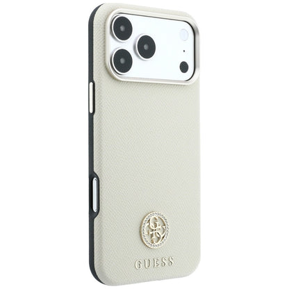 Funda MagSafe para Apple iPhone 18 Pro / 17 Pro, Guess, Logo Redondo con Strass Granulado, Beige