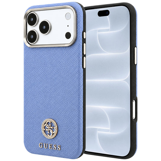 Funda MagSafe para Apple iPhone 18 Pro / 17 Pro, Guess, Logo Redondo con Strass Granulado, Azul