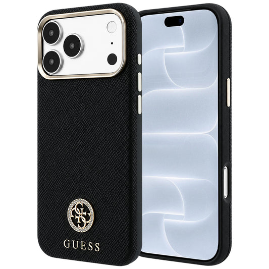 Funda MagSafe para Apple iPhone 18 Pro / 17 Pro, Guess, Logo Redondo con Strass Granulado, Negra