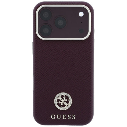 Funda MagSafe para Apple iPhone 18 Pro / 17 Pro, Guess, Logo Redondo con Strass Granulado, Burdeos