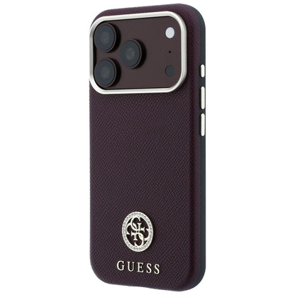 Funda MagSafe para Apple iPhone 18 Pro / 17 Pro, Guess, Logo Redondo con Strass Granulado, Burdeos