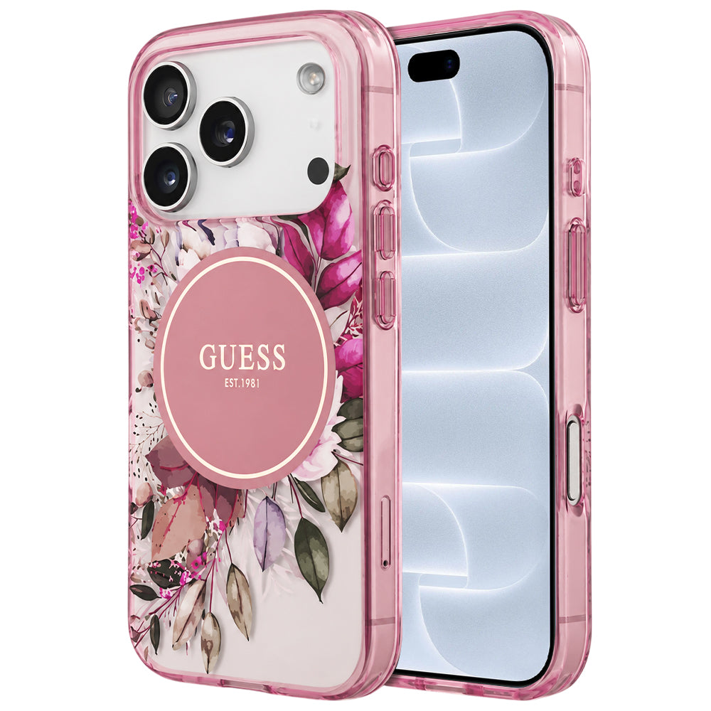 Funda MagSafe para Apple iPhone 18 Pro / 17 Pro, Guess, IML Flower & Tonal Circle, rosa
