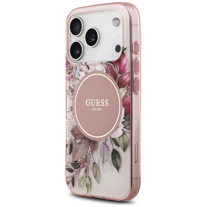 Funda MagSafe para Apple iPhone 18 Pro / 17 Pro, Guess, IML Flower & Tonal Circle, rosa