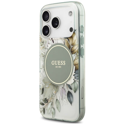 Funda MagSafe para Apple iPhone 18 Pro / 17 Pro, Guess, IML Flower & Tonal Circle, Verde