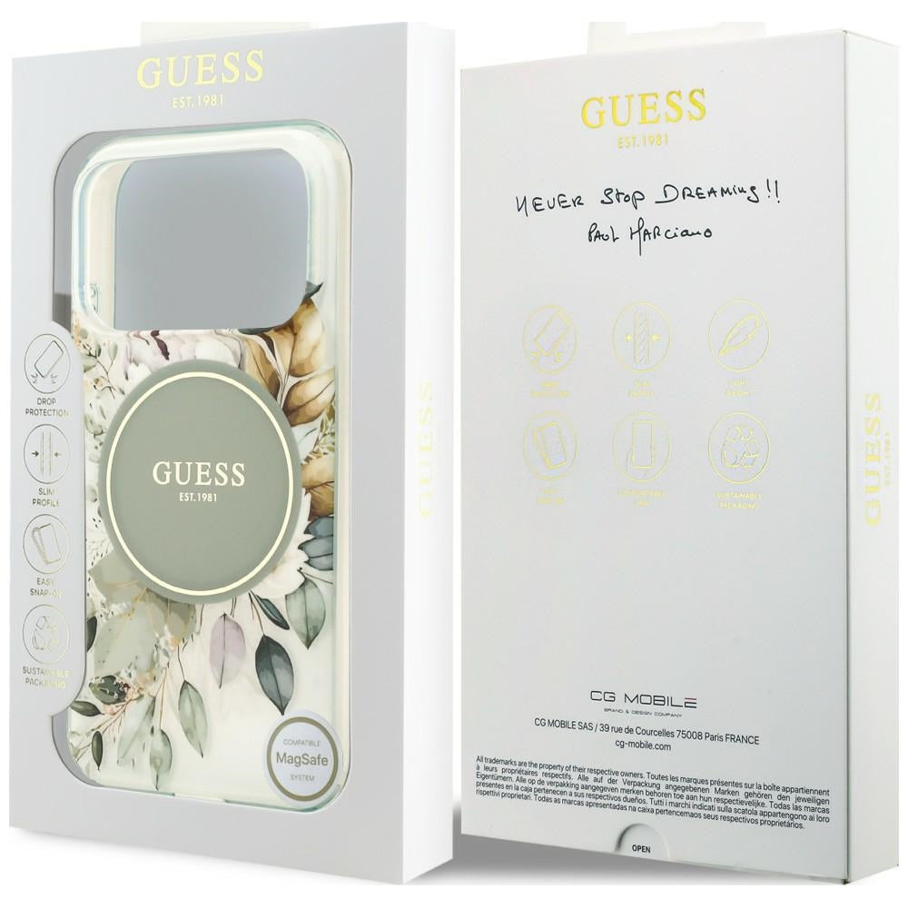 Funda MagSafe para Apple iPhone 18 Pro / 17 Pro, Guess, IML Flower & Tonal Circle, Verde