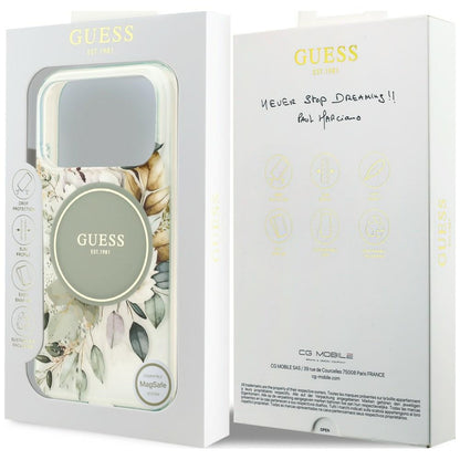 Funda MagSafe para Apple iPhone 18 Pro / 17 Pro, Guess, IML Flower & Tonal Circle, Verde
