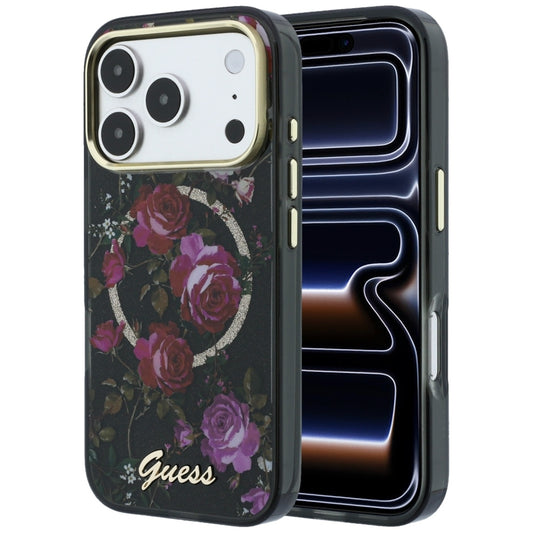 Funda MagSafe para Apple iPhone 18 Pro / 17 Pro, Guess, IML Glitter Blossom Roses, Negra