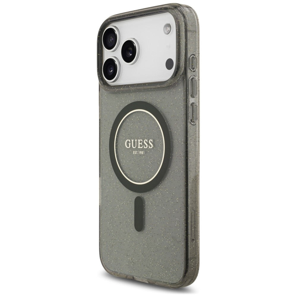 Funda MagSafe para Apple iPhone 18 Pro / 17 Pro, Guess, IML Glitter with Pearl Strap, negra