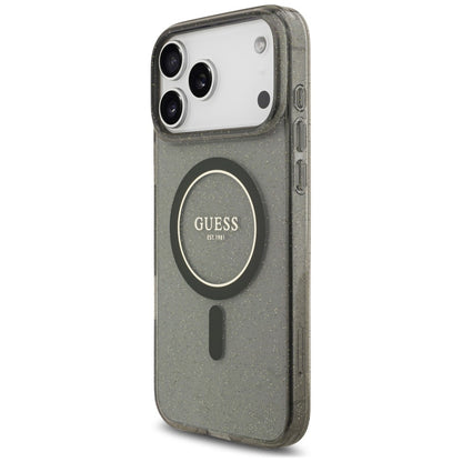 Funda MagSafe para Apple iPhone 18 Pro / 17 Pro, Guess, IML Glitter with Pearl Strap, negra