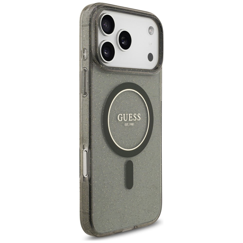 Funda MagSafe para Apple iPhone 18 Pro / 17 Pro, Guess, IML Glitter with Pearl Strap, negra
