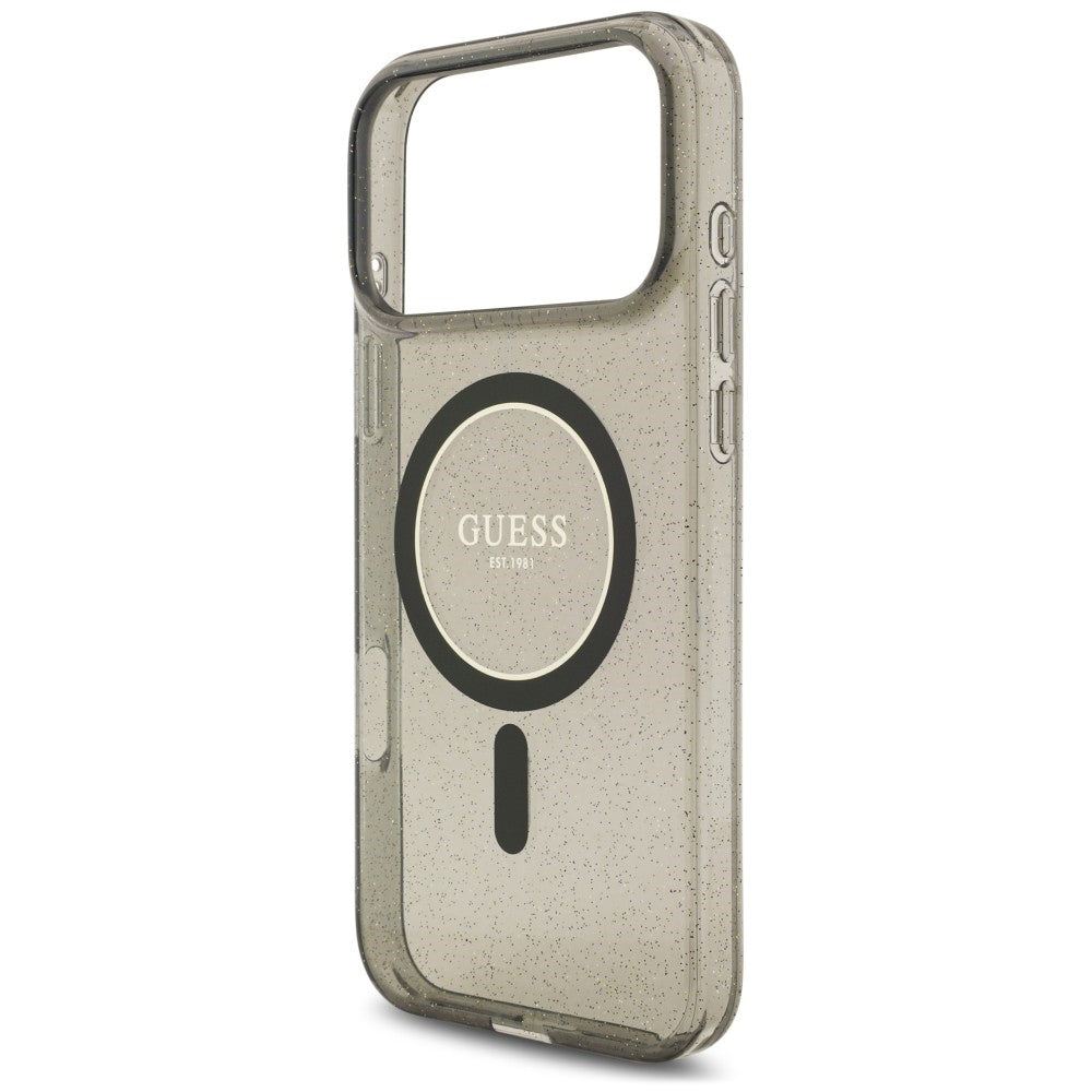 Funda MagSafe para Apple iPhone 18 Pro / 17 Pro, Guess, IML Glitter with Pearl Strap, negra