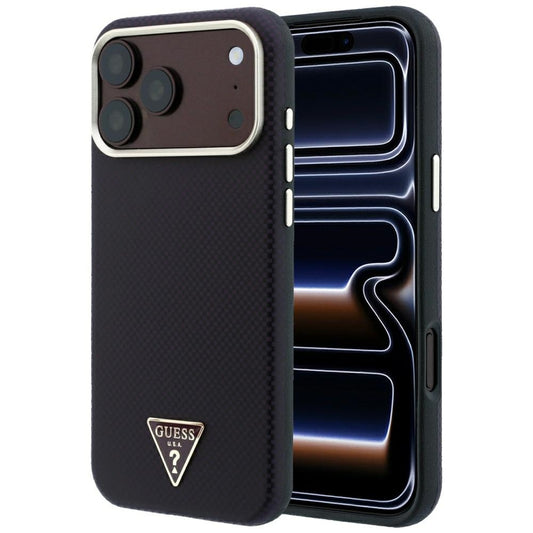 Funda MagSafe para Apple iPhone 18 Pro / 17 Pro, Guess, Logo Triángulo de Kevlar, Granate