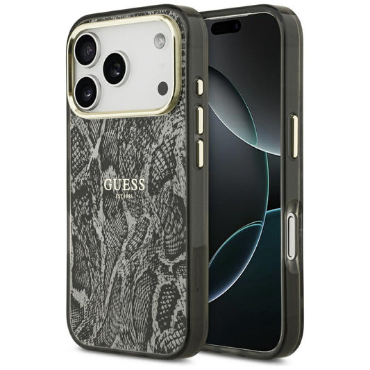 Funda MagSafe para Apple iPhone 18 Pro / 17 Pro, Guess, Patrón de Pitón, Negra