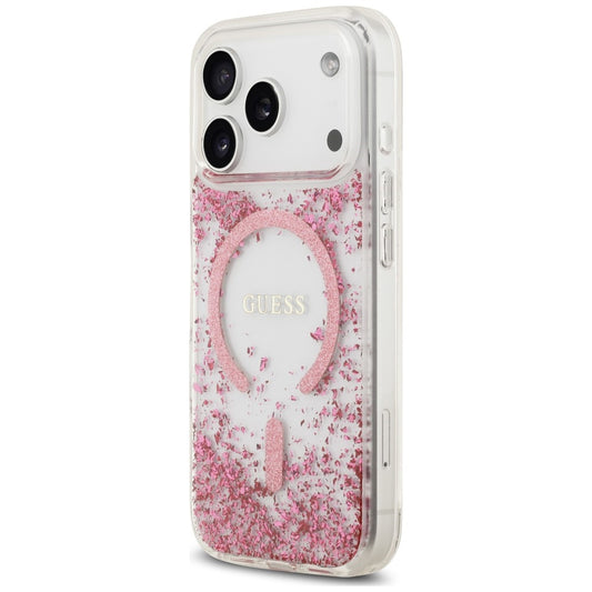 Funda MagSafe para Apple iPhone 18 Pro / 17 Pro, Guess, Fondo de Resina con Brillantina, Rosa