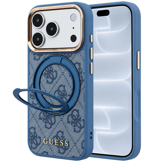 Funda MagSafe para Apple iPhone 18 Pro / 17 Pro, Guess, Soporte Anillo 360 4G Logo Clásico, Azul