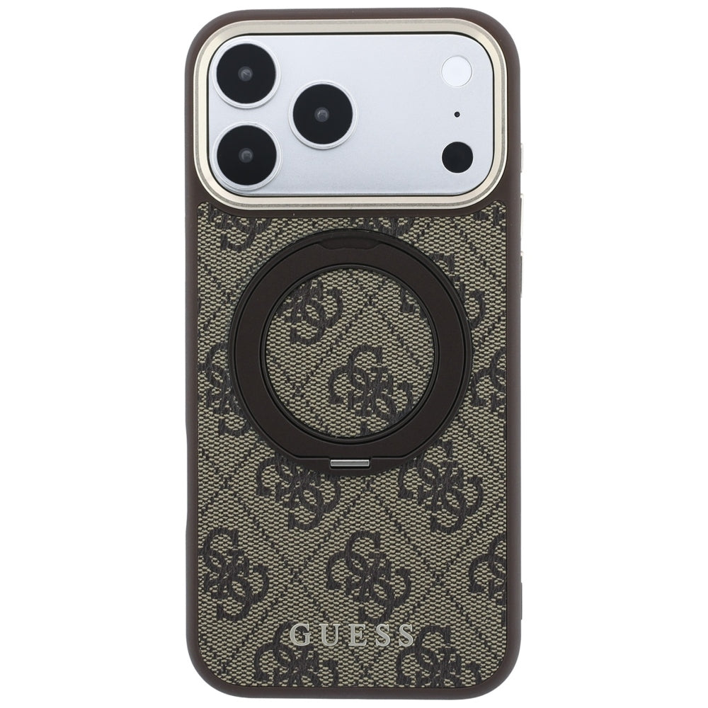 MagSafe Case for Apple iPhone 18 Pro / 17 Pro, Guess, Ring Stand 360 4G Classic Logo, Brown