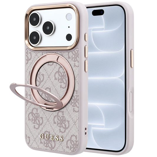 Funda MagSafe para Apple iPhone 18 Pro / 17 Pro, Guess, Soporte Anillo 360 4G Logo Clásico, Rosa