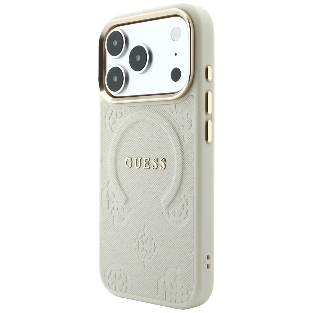 Funda MagSafe para Apple iPhone 18 Pro / 17 Pro, Guess, Saffiano Peony Ring, Beige