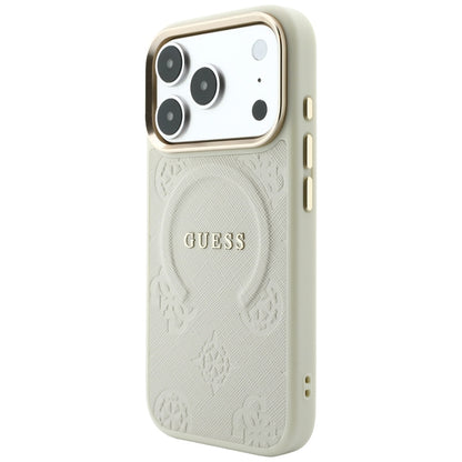 Funda MagSafe para Apple iPhone 18 Pro / 17 Pro, Guess, Saffiano Peony Ring, Beige