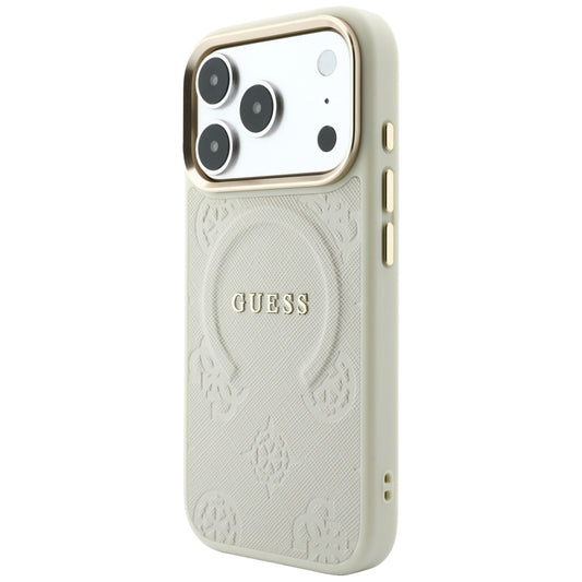 Funda MagSafe para Apple iPhone 18 Pro / 17 Pro, Guess, Saffiano Peony Ring, Beige
