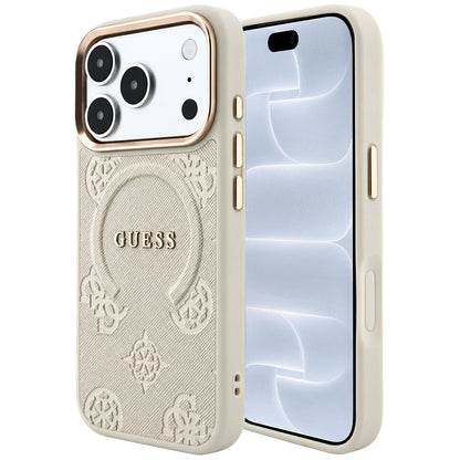 Funda MagSafe para Apple iPhone 18 Pro / 17 Pro, Guess, Saffiano Peony Ring, Beige