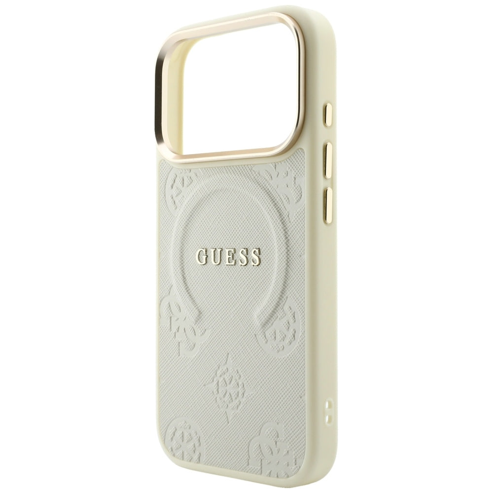 Funda MagSafe para Apple iPhone 18 Pro / 17 Pro, Guess, Saffiano Peony Ring, Beige