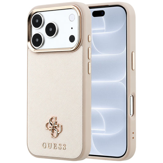 Funda MagSafe para Apple iPhone 18 Pro / 17 Pro, Guess, Saffiano Small 4G Classic, Beige