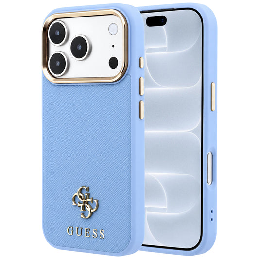 Funda MagSafe para Apple iPhone 18 Pro / 17 Pro, Guess, Saffiano Small 4G Classic, Azul